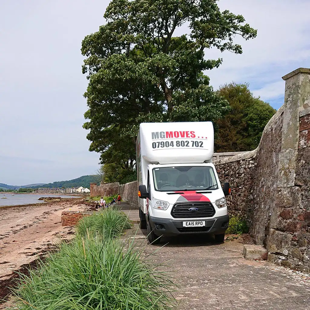 MGMOVES van on the seafront in Fairlie, Scotland