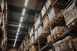 Warehouse with storage pallets